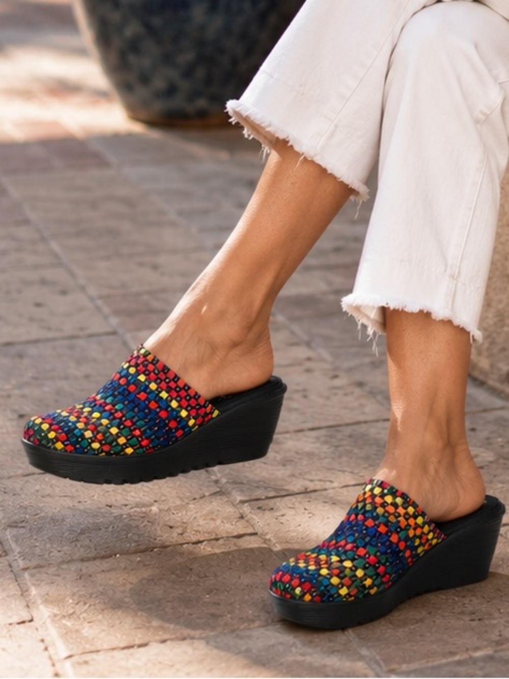 Bernie Mev Rainbow Woven Memory Foam Sole Platform Mule Slides EU 40 (US 9) NWT